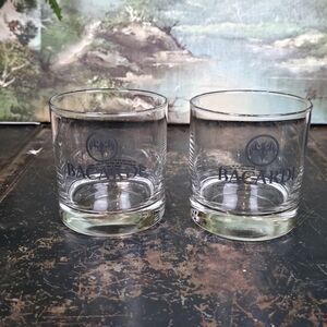 Set of 2 Vintage Bacardí Rocks Glasses Bat Logo Old Fashioned Barware